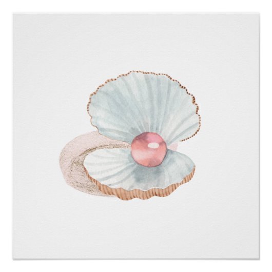 Pink Pearl in Clam Muschel Aquarell Poster drucken (Vorderseite)