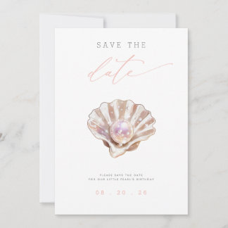 Pink Pearl Mädchen 1. Geburtstag Save The Date Einladung