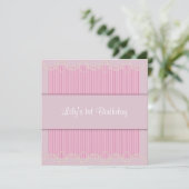 Pink Pearl Pinstripe Girls 1. Geburtstag Party Einladung (Stehend Vorderseite)