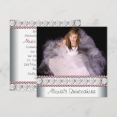 Pink Pearl White Pink Foto Quinceanera Einladung (Vorne/Hinten)