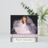 Pink Pearl White Pink Foto Quinceanera Einladung (Stehend Vorderseite)