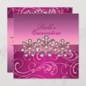 Pink Pearl Wirbel Quinceañera Einladung (Vorne/Hinten)