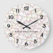 Pink Pearls Gold Chain   Große Wanduhr (Vorderseite)