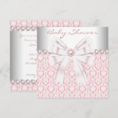 Pink Pearls Pink Damask Baby Dusche Einladung (Vorne/Hinten)