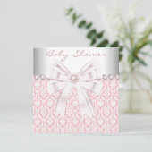 Pink Pearls Pink Damask Baby Dusche Einladung (Stehend Vorderseite)