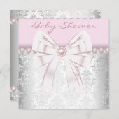 Pink Pearls Pink Damask Baby Dusche Einladung (Vorne/Hinten)