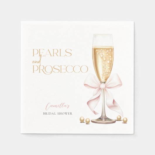 Pink Pearls & Prosecco Bow Brautparty Serviette (Vorderseite)