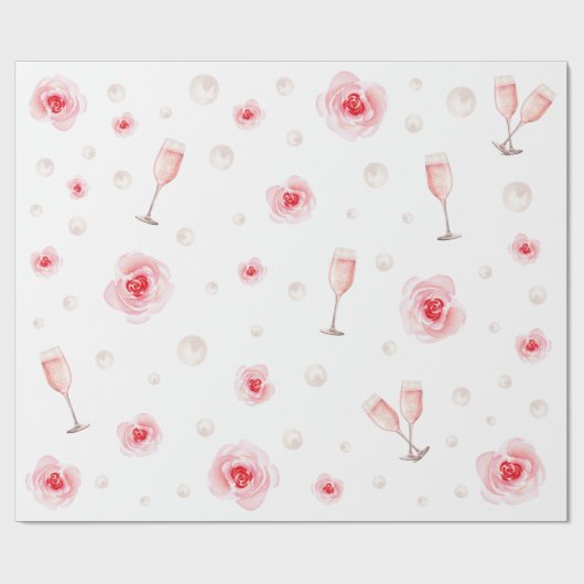Pink Pearls & Prosecco Brautparty Hochzeitsgeschen Geschenkpapier (Flach)