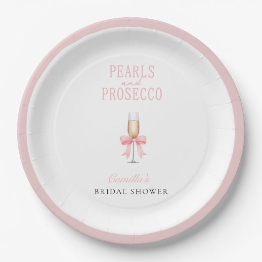 Pink Pearls & Prosecco Brautparty Pappteller (Vorderseite)