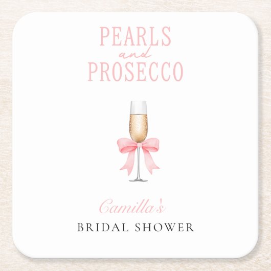 Pink Pearls & Prosecco Brautparty Rechteckiger Pappuntersetzer (Vorderseite)