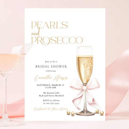 Pink Pearls & Prosecco Brunch Brautparty Einladung