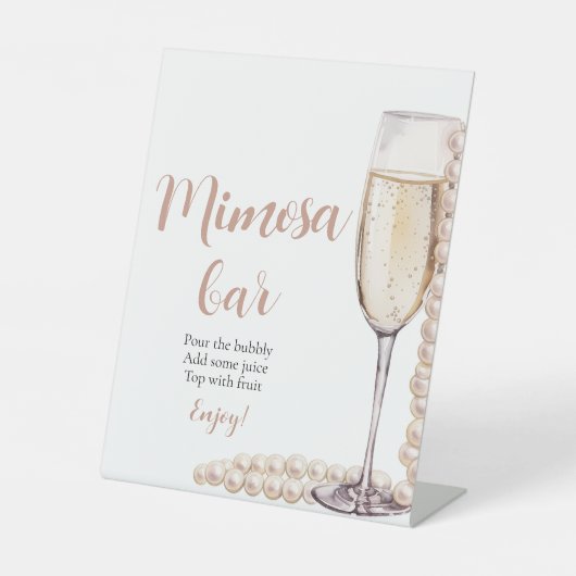 Pink Pearls und Prosecco Champagne Mimosa Bar Sign Sockelschild (Vorderseite)