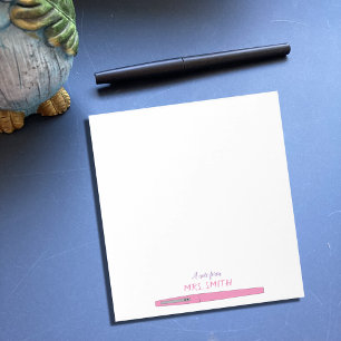 Pink Pen Anmerkung aus Lehrer Notepad Notizblock