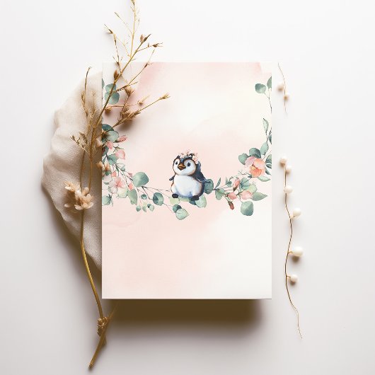 Pink Penguin Baby Duwer Girl Einladung