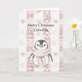 Pink Penguin Snowflakes Weihnachten Karte