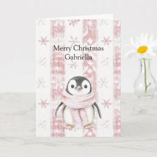 Pink Penguin Snowflakes Weihnachten Karte