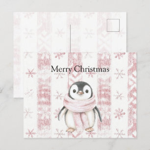 Pink Penguin Snowflakes Weihnachten Postkarte