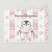 Pink Penguin Snowflakes Weihnachten Postkarte (Vorderseite)