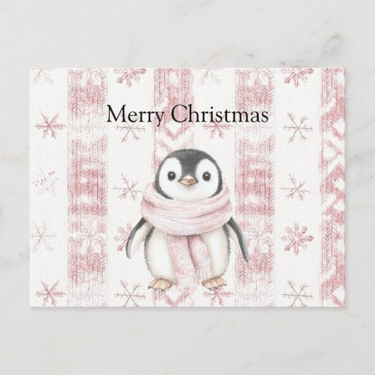 Pink Penguin Snowflakes Weihnachten Postkarte (Vorderseite)
