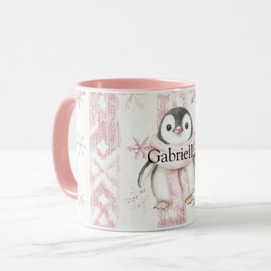 Pink Penguin Snowflakes Weihnachten Tasse (Vorderseite Links)
