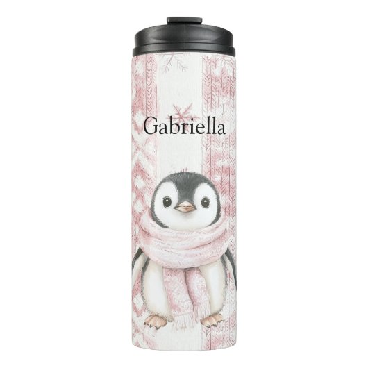 Pink Penguin Snowflakes Weihnachten Thermosbecher (Vorderseite)
