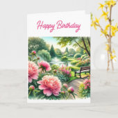 Pink Peongs auf Park Happy Birthday Grußkarte Karte (Gelbe Blume)