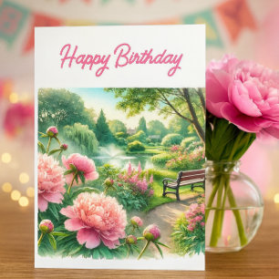 Pink Peongs auf Park Happy Birthday Grußkarte Karte