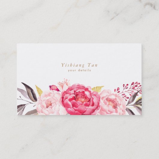 Pink Peongs Blume Aquarell Business Card Visitenkarte (Rückseite)