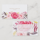 Pink Peongs Blume Aquarell Business Card Visitenkarte (Vorne/Hinten)