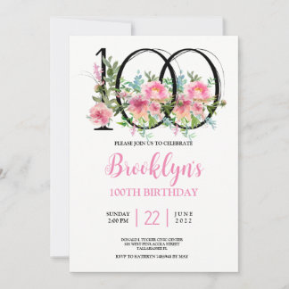 Pink Peonies 100. Geburtstag Einladung