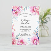 Pink Peonies Airy Floral Brautparty Einladung (Stehend Vorderseite)