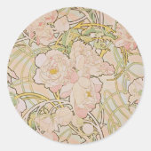 Pink Peonies Alphonse Mucha Runder Aufkleber (Vorderseite)