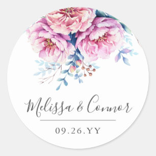 Pink Peonies Aquarellblume Benutzerdefinierter Runder Aufkleber