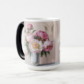  Pink Peonies Art Deco Morphing Mug Verwandlungstasse (Vorderseite Links)