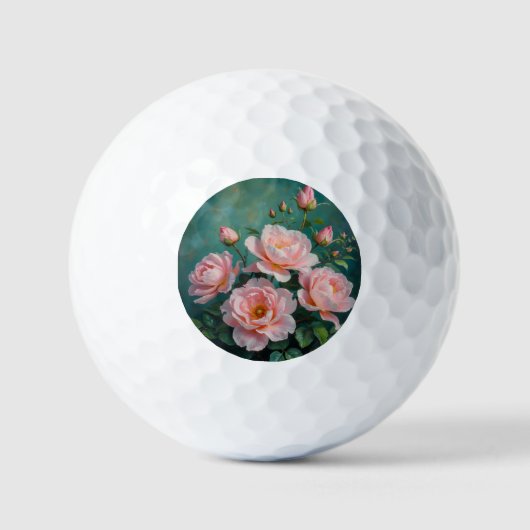 Pink Peonies Artwork on Emerald Green Golfball (Vorderseite)