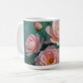 Pink Peonies Artwork on Emerald Green Kaffeetasse (Vorderseite Links)