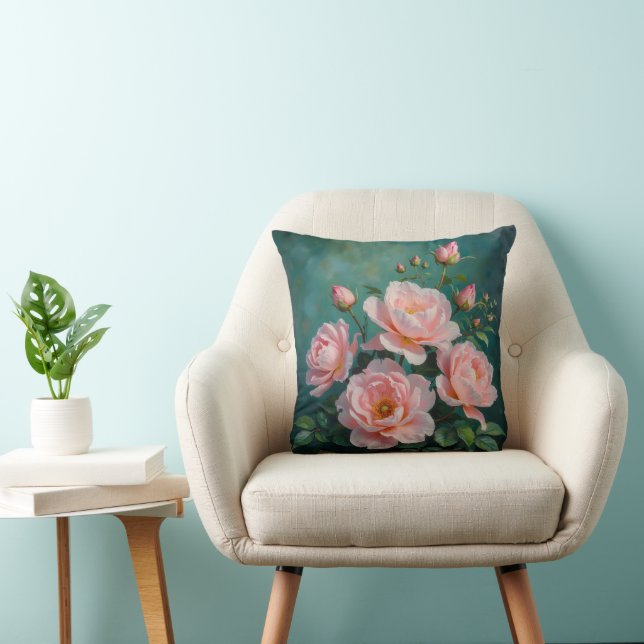 Pink Peonies Artwork on Emerald Green Kissen (Stuhl )