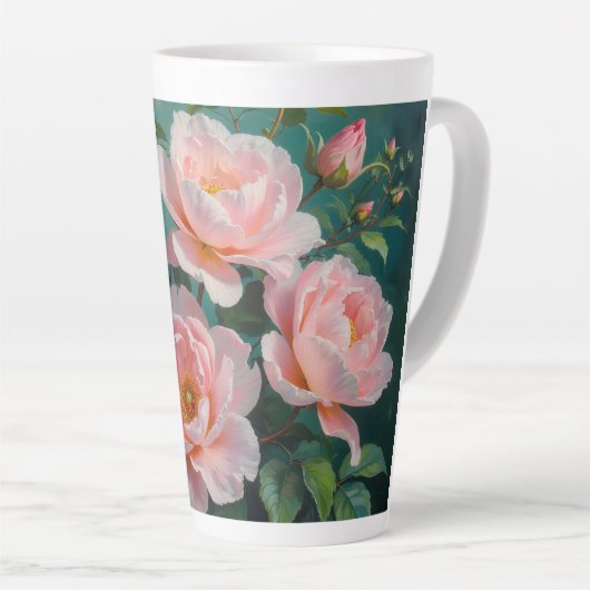Pink Peonies Artwork on Emerald Green Milchtasse (Rechte Ecke)