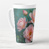 Pink Peonies Artwork on Emerald Green Milchtasse (Linke Ecke)