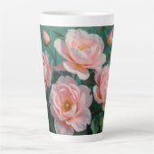 Pink Peonies Artwork on Emerald Green Milchtasse (Vorderseite)