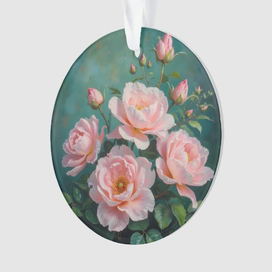 Pink Peonies Artwork on Emerald Green Ornament (Vorderseite)