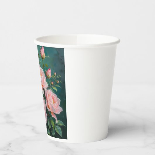 Pink Peonies Artwork on Emerald Green Pappbecher (Links)