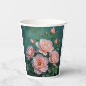 Pink Peonies Artwork on Emerald Green Pappbecher (Vorderseite)
