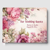 Pink Peonies Asters Floral Wedding Gästebuch (Vorderseite)