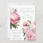 Pink Peonies Babydusche Einladung (Vorderseite)