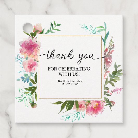 Pink Peonies Birthday Geschenkanhänger (Vorderseite)