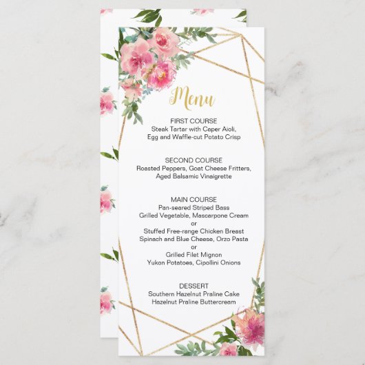 Pink Peonies Birthday Menükarte (Vorne/Hinten)