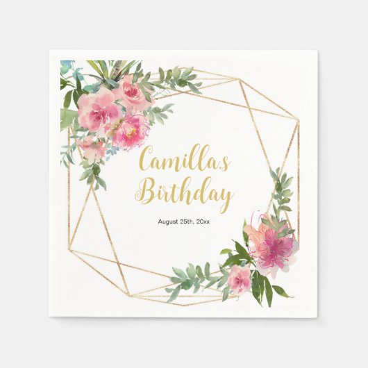 Pink Peonies Birthday Serviette (Vorderseite)