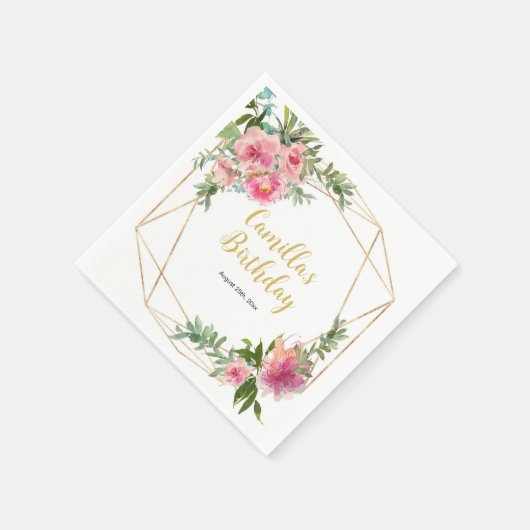 Pink Peonies Birthday Serviette (Ecke)
