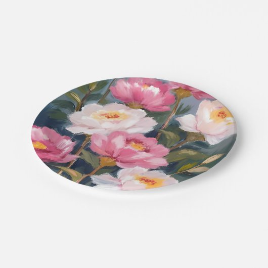 Pink Peonies Blume Bouquet Pappteller (Schrägansicht)